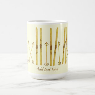 Gold Skis Poles Vintage Ski Illustration Cream Coffee Mug