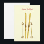 Gold Skis Poles | Vintage Ski Illustration Cream Holiday Card<br><div class="desc">Modern Alpine ski,  skiing,  skier-themed design with gold skis and gold poles. Simple festive holiday gold ski illustration for ski lovers. Nordic scandinavian skis design.</div>
