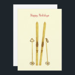 Gold Skis Poles | Vintage Ski Illustration Cream Holiday Card<br><div class="desc">Modern Alpine ski,  skiing,  skier-themed design with gold skis and gold poles. Simple festive holiday gold ski illustration for ski lovers. Nordic scandinavian skis design.</div>
