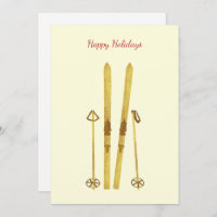 Gold Skis Poles | Vintage Ski Illustration Cream