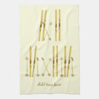 Gold Skis Poles | Vintage Ski Illustration Cream