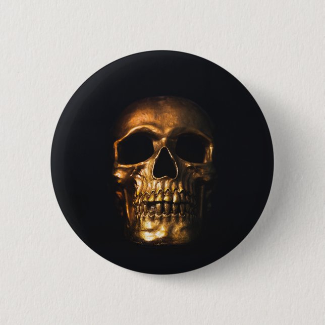 Gold Skull 6 Cm Round Badge (Front)