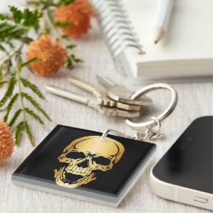 Gold Skull Acrylic Key Chain Square