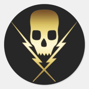 GOLD SKULL AND LIGHTNING BOLTS CLASSIC ROUND STICKER