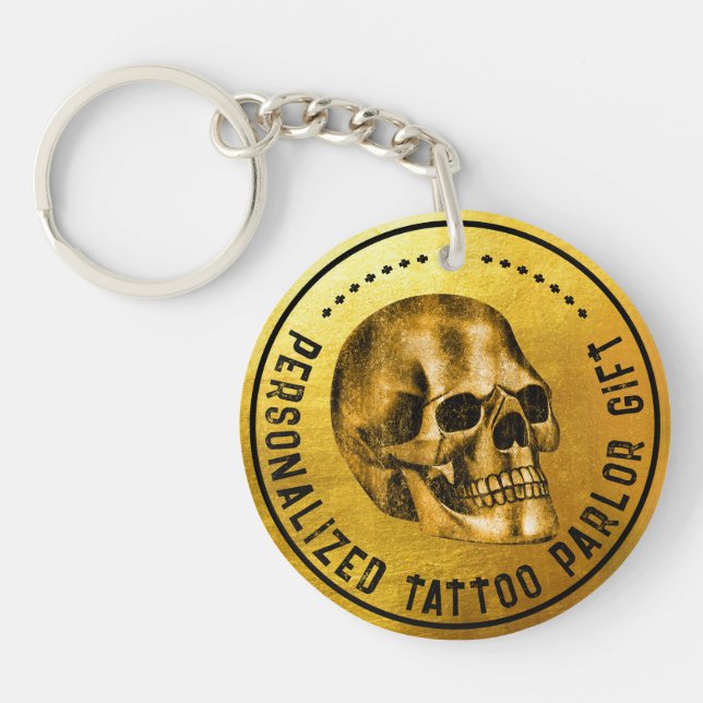  Gold Skull Cool Gothic Pro Fidelity Tattoo Parlou Key Ring (Front)