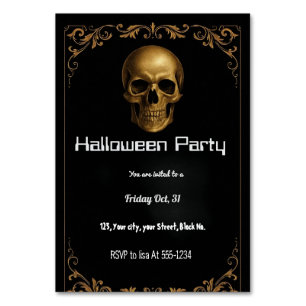 Gold Skull Halloween Party Invitation – Elegant Bl Table Number