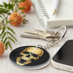 Gold Skull Key Chain Acrylic Circle