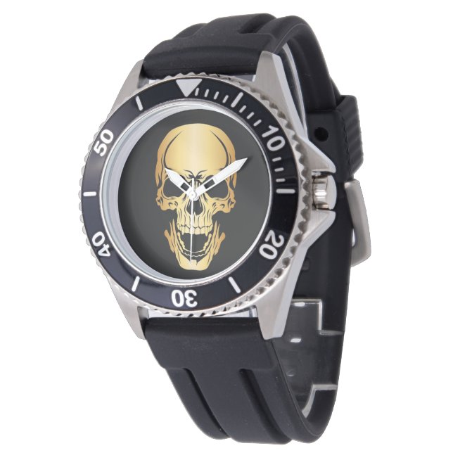 Gold Skull Men's/Women's Wrist Watch (Angled)