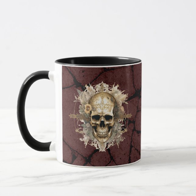 Gold skull mug with grunge background  (Left)