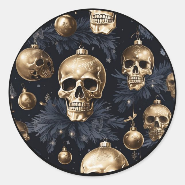 Gold Skull Round Stickers (Front)