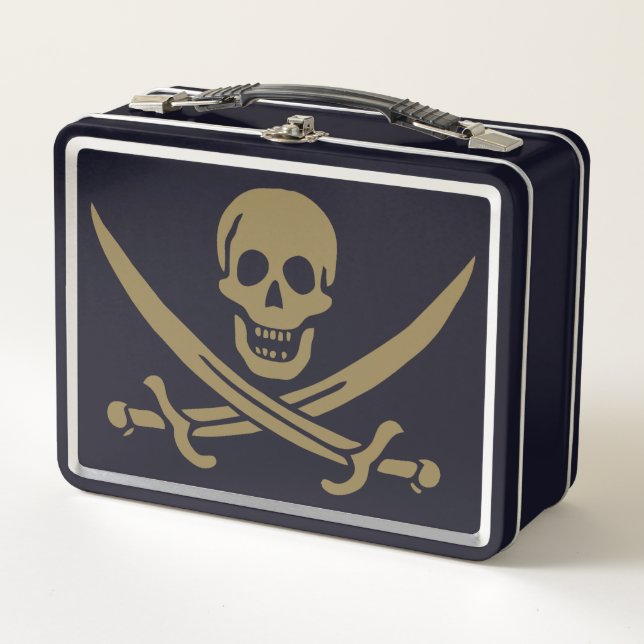 Gold Skull & Swords Pirate flag of Calico Jack Metal Lunch Box (Front)