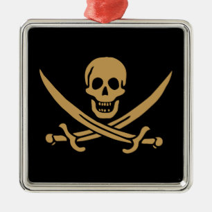 Gold Skull & Swords Pirate flag of Calico Jack Metal Tree Decoration