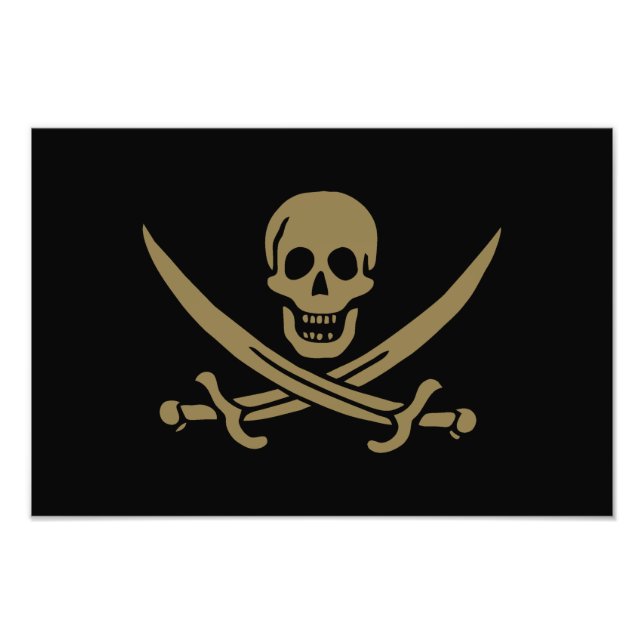 Gold Skull & Swords Pirate flag of Calico Jack Photo Print (Front)