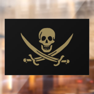 Gold Skull & Swords Pirate flag of Calico Jack Window Cling