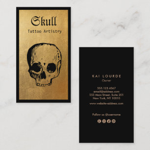Gold Skull Tattoo Artist Business Card