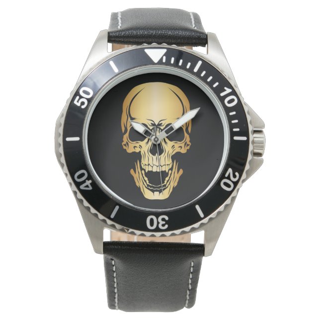 Gold Skull Vintage Style Men's/Women's Wrist Watch (Front)