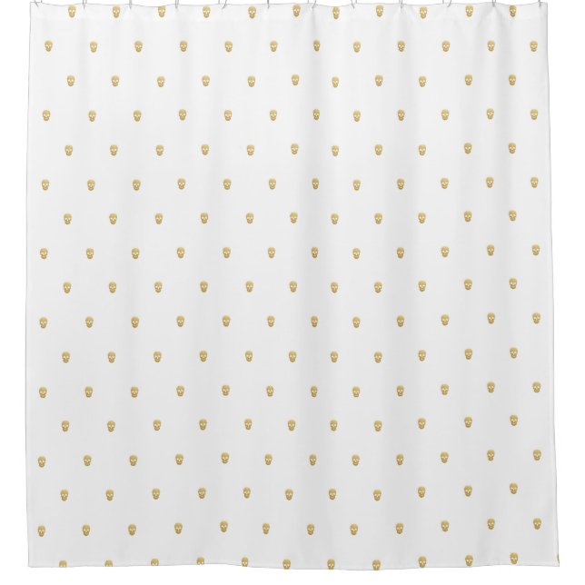 Gold Skulls on white Shower Curtain (Front)