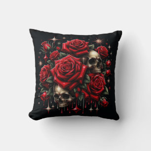 Gold Skulls & Red Roses Sparkle Gothic Glamour Cushion