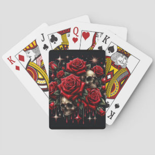 Gold Skulls & Red Roses Sparkle Gothic Glamour Playing Cards