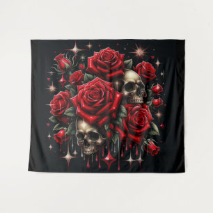 Gold Skulls & Red Roses Sparkle Gothic Glamour Tapestry