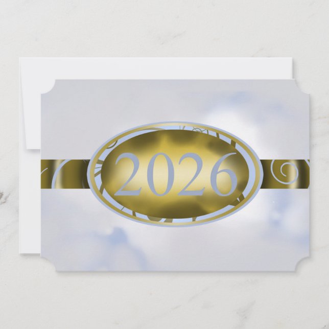 Gold & Sky-Blue Graduation Floral Button 2026 Card (Front)