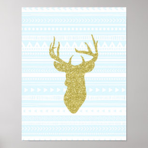Gold Sky Blue Nursery Decor Deer Tribal Pattern