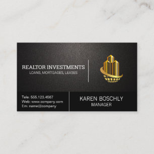 Gold Skyscraper Buildings   Global Logo Business Card