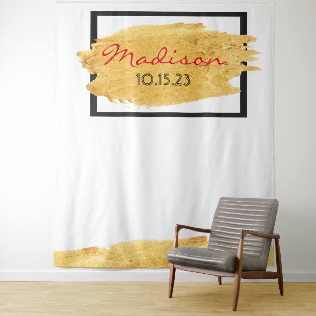 GOLD SMEAR Birthday Photo-Op Backdrop Background Tapestry (In Situ)