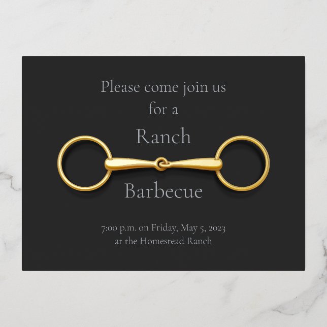 Gold Snaffle Bit Elegant Equestrian Foil Invitation Postcard (Front)