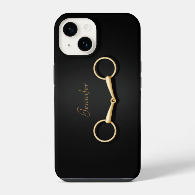 Gold Snaffle Bit Elegant Equestrian Personalised iPhone Case (Back)