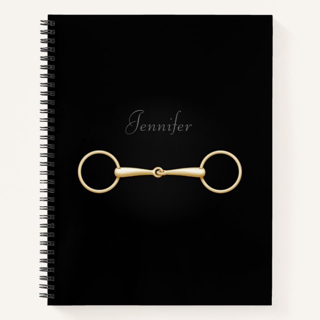 Gold Snaffle Bit Elegant Personalised Equestrian Notebook (Front)