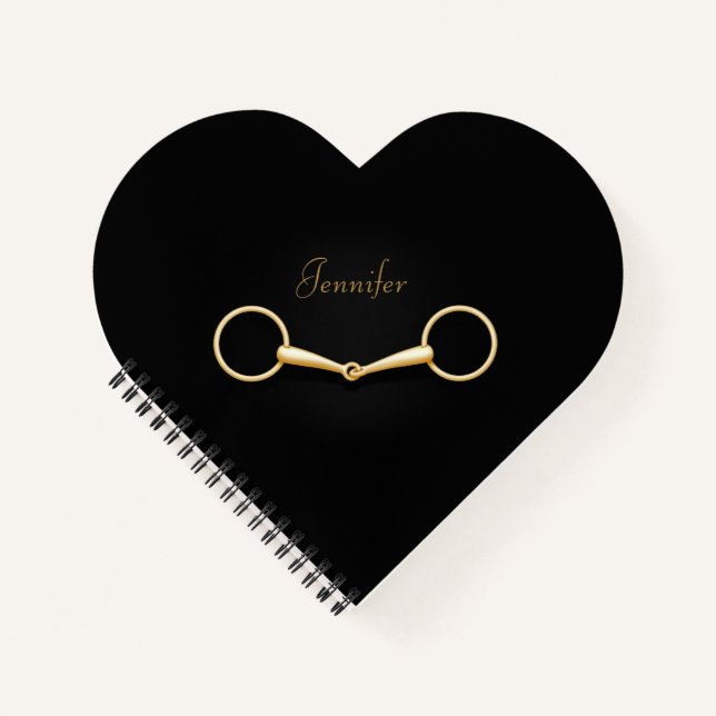  Gold Snaffle Bit Personalised Equestrian Heart Notebook (Front)