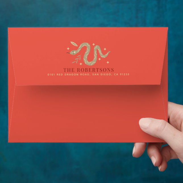 Gold Snake & Mushroom Red Chinese New Year Envelope (Hand)