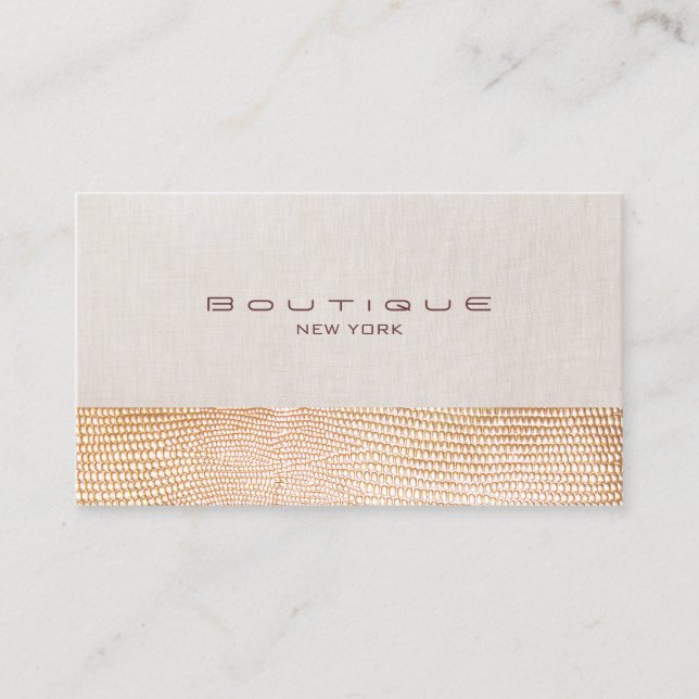 Gold Snake Skin and Linen Fashion Boutique Business Card (Front)