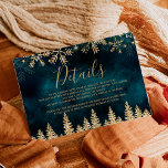 Gold snow pine teal Christmas winter details Enclosure Card<br><div class="desc">Time to celebrate your winter wonderland wedding theme with this luxury gold glitter snowflakes sparkles and gold glitter pine tree forest details cards on an elegant festive dark teal green burgundy watercolor background,  featuring a modern cool script font typography.</div>