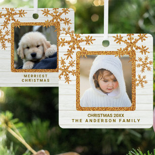 Gold Snowflake 2 Photo Chic Double Sided Metal Tree Decoration