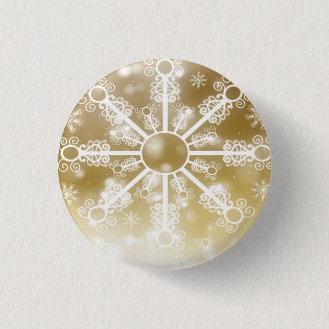 Gold Snowflake 3 Cm Round Badge (Front)