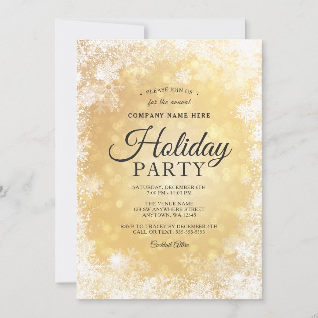 Gold Snowflake Christmas Corporate Holiday Party Invitation (Front)