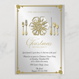 Gold Snowflake Christmas Dinner Party Invitation