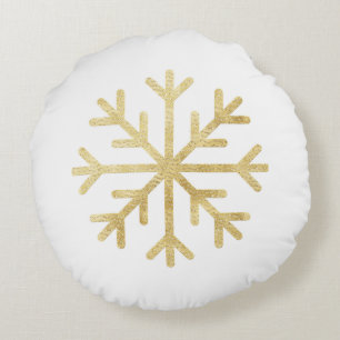 Gold Snowflake Christmas Holiday Seasonal Elegant Round Cushion