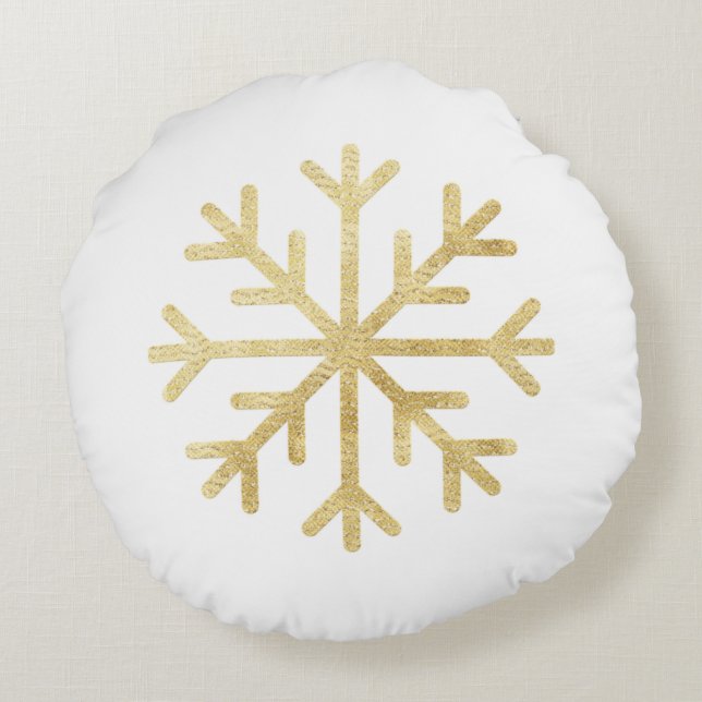 Gold Snowflake Christmas Holiday Seasonal Elegant Round Cushion (Back)