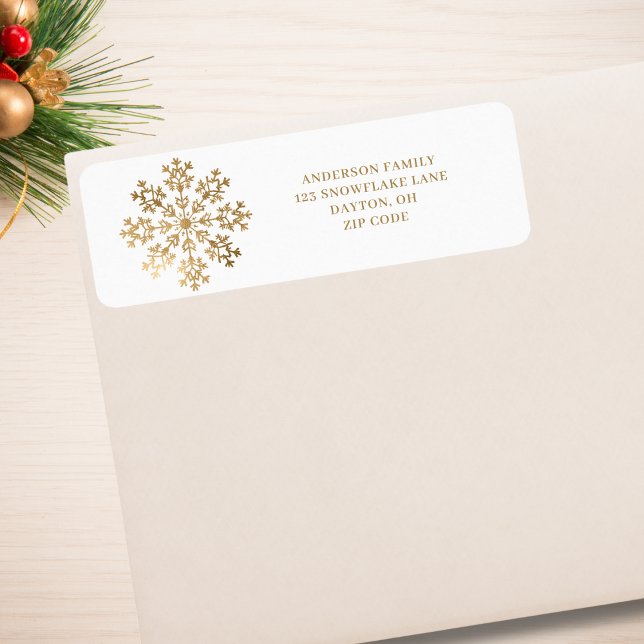 Gold Snowflake Christmas Return Address Label (Creator Uploaded)
