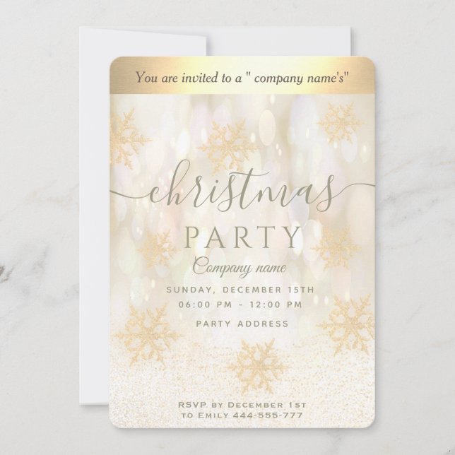 Gold snowflake corporate Christmas party  Invitati Invitation (Front)