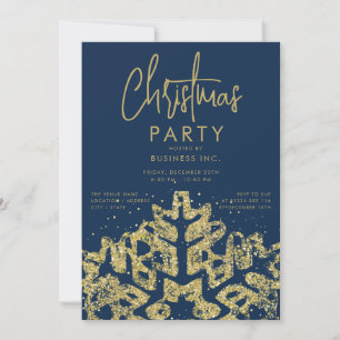 Gold Snowflake Corporate Christmas Party Navy Invitation