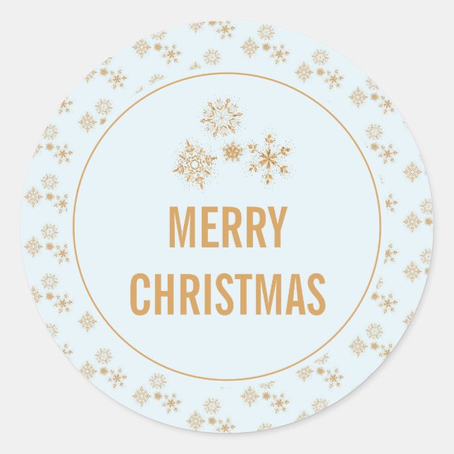 Gold Snowflake Crystals on Frosty Blue - Christmas Classic Round Sticker (Front)
