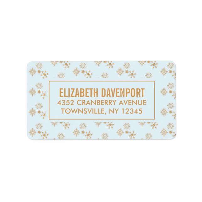 Gold Snowflake Crystals on Frosty Blue - Christmas Label (Front)