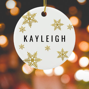 Gold Snowflake Custom Name & Photo Christmas Ceramic Tree Decoration