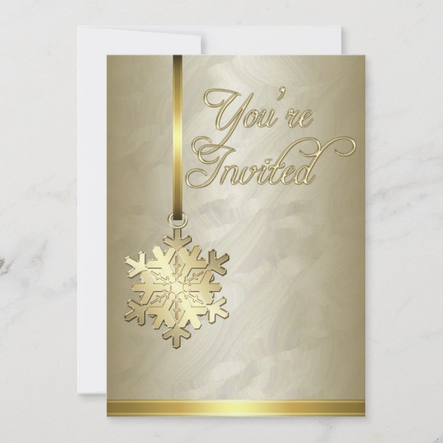 Gold Snowflake Decoration Gold Foil Invitation (Front)