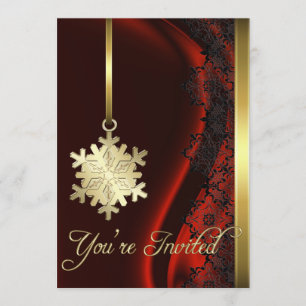 Gold Snowflake Decoration Red Silk Invitation