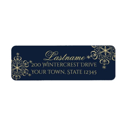 Gold Snowflake Elegance Navy Blue Return Address Label